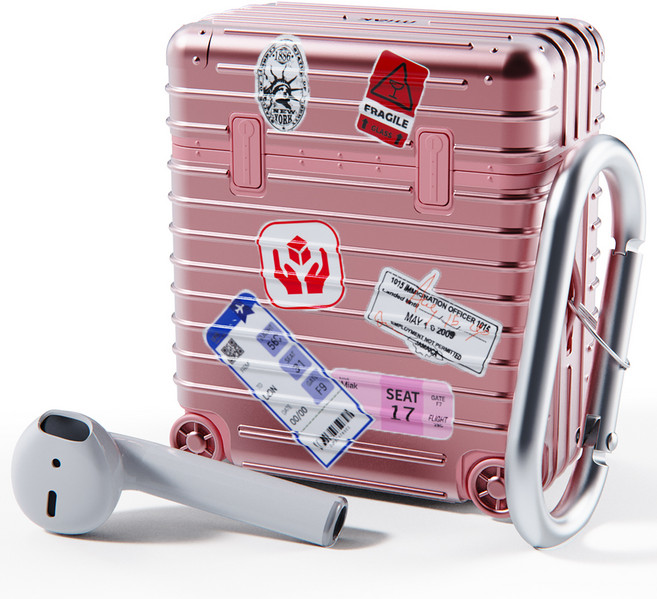 miak 行李箱造型耳機殼+貼紙 3種, AirPods 1/2, 玫瑰粉, 1組