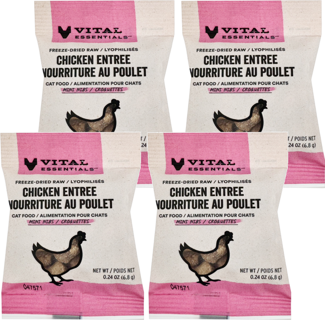 VITAL ESSENTIALS 凍乾鮮肉貓用生食餐 試吃包, 雞肉小顆粒, 0.24oz, 4包