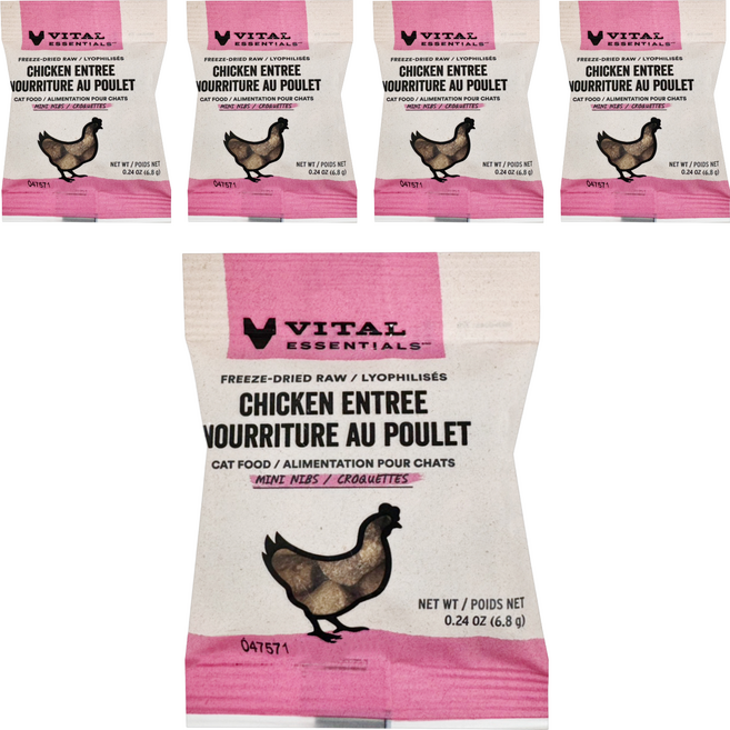 VITAL ESSENTIALS 凍乾鮮肉貓用生食餐 試吃包, 雞肉小顆粒, 0.24oz, 5包
