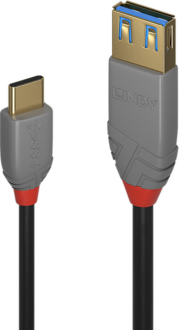 LINDY 林帝 ANTHRA USB3.2 Gen1 Type-C/公-Type-A/母OTG傳輸線, 黑色, 1條, 0.15m