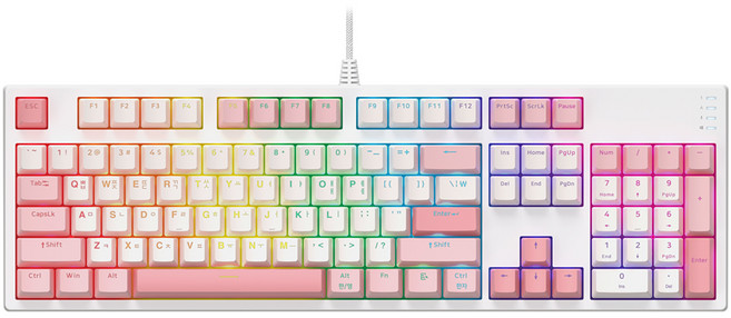 COX 可換軸 Kailh 光軸 V2 電競有線鍵盤, 紅軸, White + Pink, CY104K