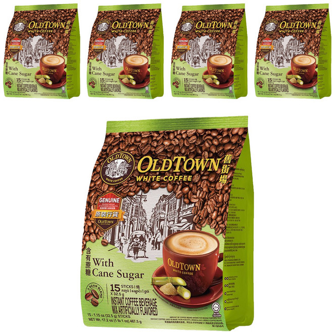 OLDTOWN WHITE COFFEE 舊街場白咖啡 3合1天然蔗糖白咖啡, 32.5g, 15條, 5袋