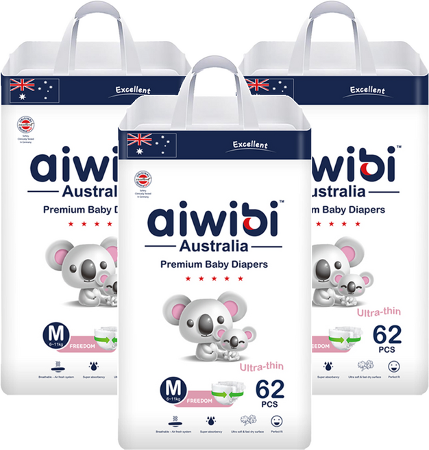 aiwibi 愛薇彼 零觸感瞬吸黏貼型尿布 6~11kg, M, 186片