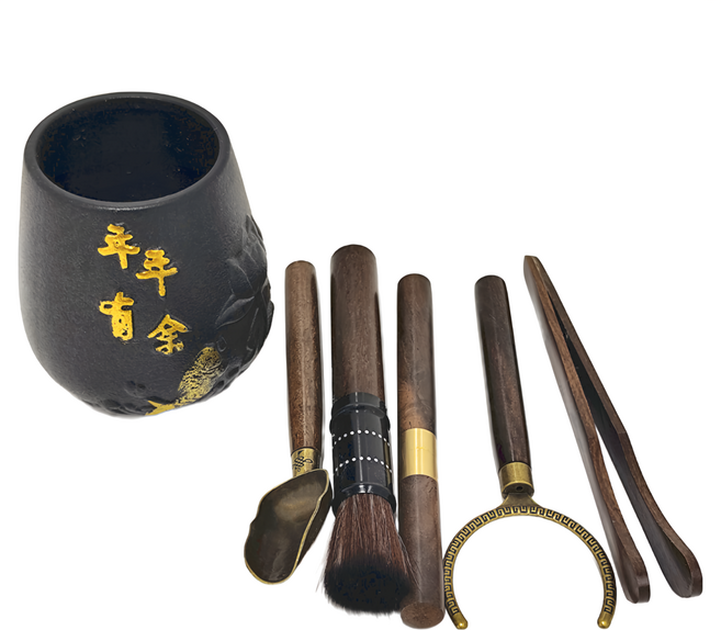 BOACUP 茶道六君子 黑陶 年年有餘 5件組, 1組, 黑色 + 棕色 + 金色