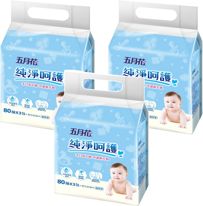 五月花 嬰兒柔濕巾 超厚型, 80張, 9包