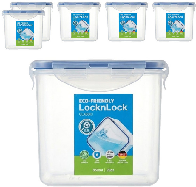 LocknLock 樂扣樂扣 PP保鮮盒 850ml, 1個容器 + 1個蓋子, 6組