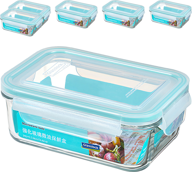 Glasslock 格拉氏洛克 長方型強化玻璃微波保鮮盒 715ml, 容器 + 蓋子, 6個