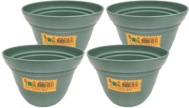 翠筠 素陶花盆 盆栽 4入, 綠色, 1組