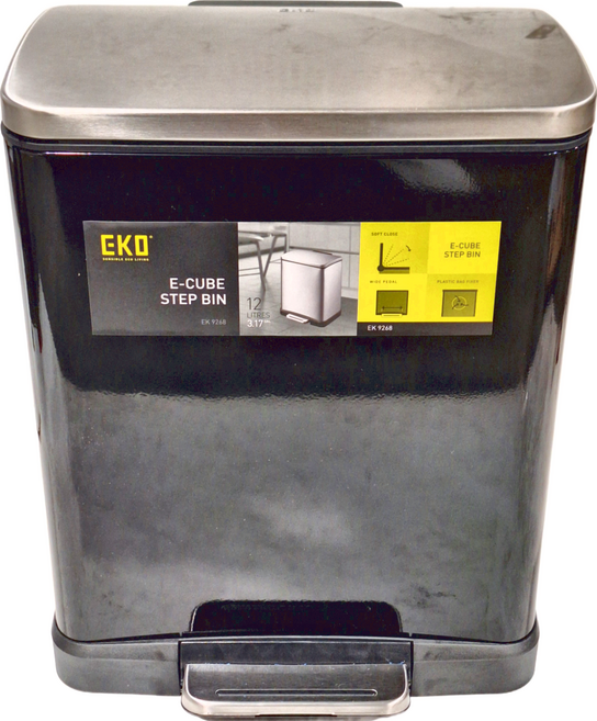 EKO 靜音緩降垃圾桶 12L, 高光黑