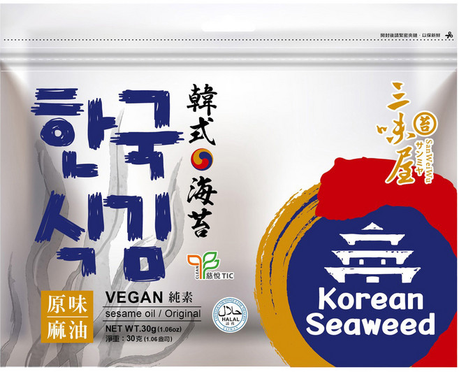 三味屋 韓式岩燒麻油海苔 原味, 30g, 1包