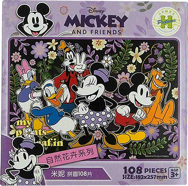HUNDRED PICTURES 百耘圖 Mickey Mouse&Friends 自然花卉系列拼圖 HPD0108-29, 108片, 自然花卉系列 米妮 多色, 1盒