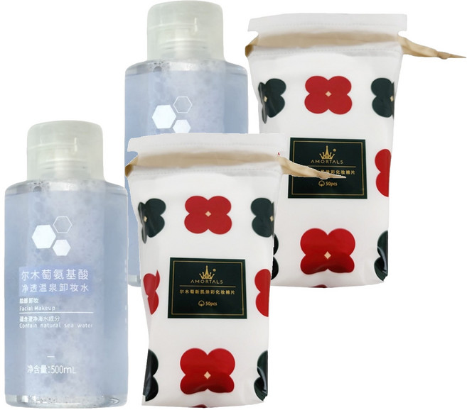 AMORTALS 爾木萄 氨基酸淨透溫泉卸妝水 贈化妝棉, 500ml, 2瓶