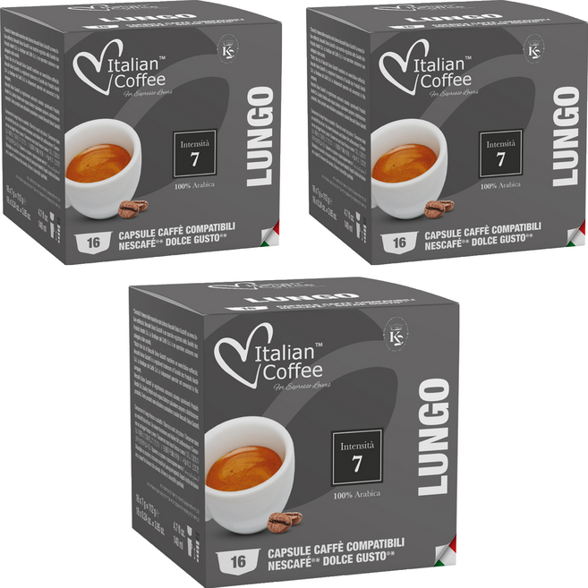 ItalianCoffee Lungo咖啡膠囊 適用Dolce Gusto咖啡機, 7g, 16顆, 3盒
