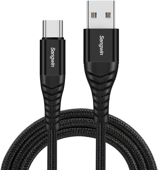 Songwin 尚之宇 USB 對 Type-C 20W 編織快充線, 黑色, 1.2m, 1條