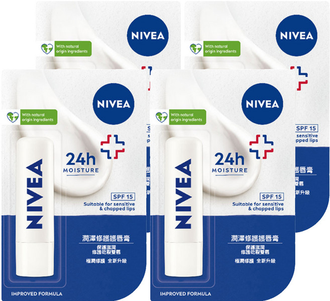 NIVEA 妮維雅 護唇膏, 潤澤修護, 4.8g, 4件