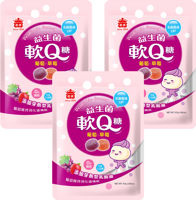 義美 益生菌軟Q糖 綜合, 67g, 3包