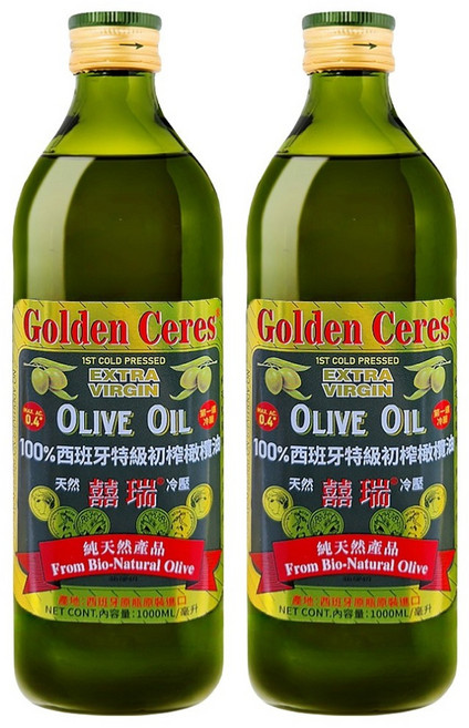 BIOES 囍瑞 100%西班牙冷壓特級初榨橄欖油, 1L, 2瓶