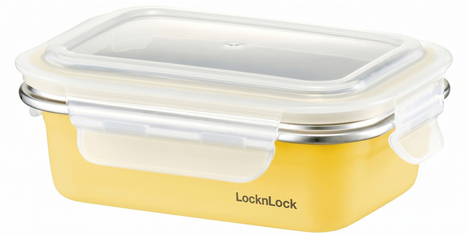 LocknLock 樂扣樂扣 可微波輕漾粉彩不鏽鋼保鮮盒 黃色 600ml, 1個, 1個裝