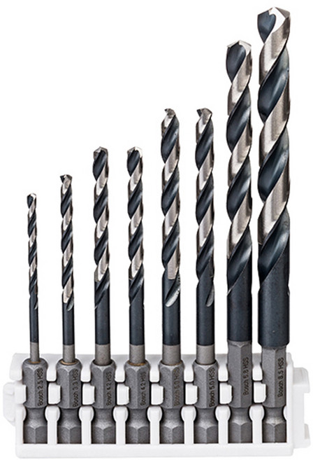 BOSCH 博世 台灣公司貨 1/4 六角柄鐵工鑽頭8件組 HSS-G 2.5~8.5mm, 1組