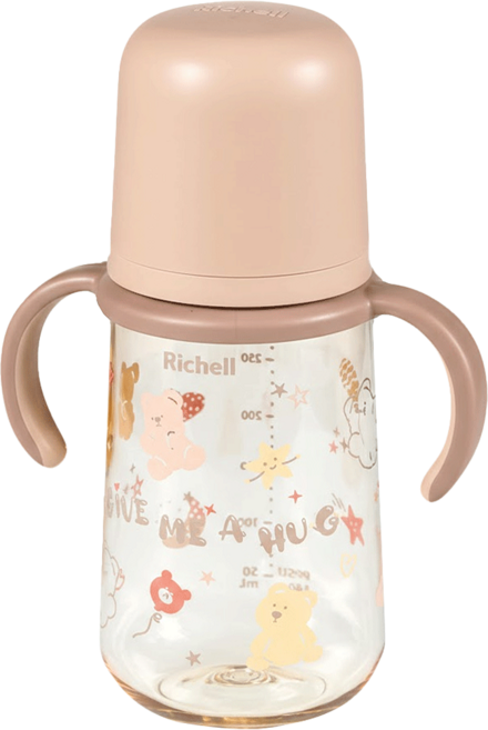 Richell 利其爾 HE PPSU寬口雙握哺乳奶瓶 6個月以上, 熊萌萌, 300ml, 1個