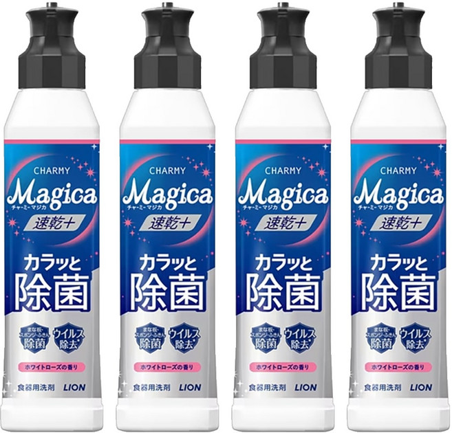 LION 獅王 CHARMY Magica 速乾+洗碗精 除菌 白玫瑰香 220ml, 4瓶