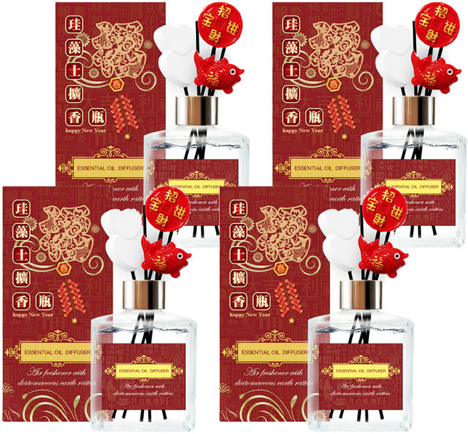 QiMart 迎春納福香氛珪藻擴香瓶, 花香茉莉, 200ml, 4件