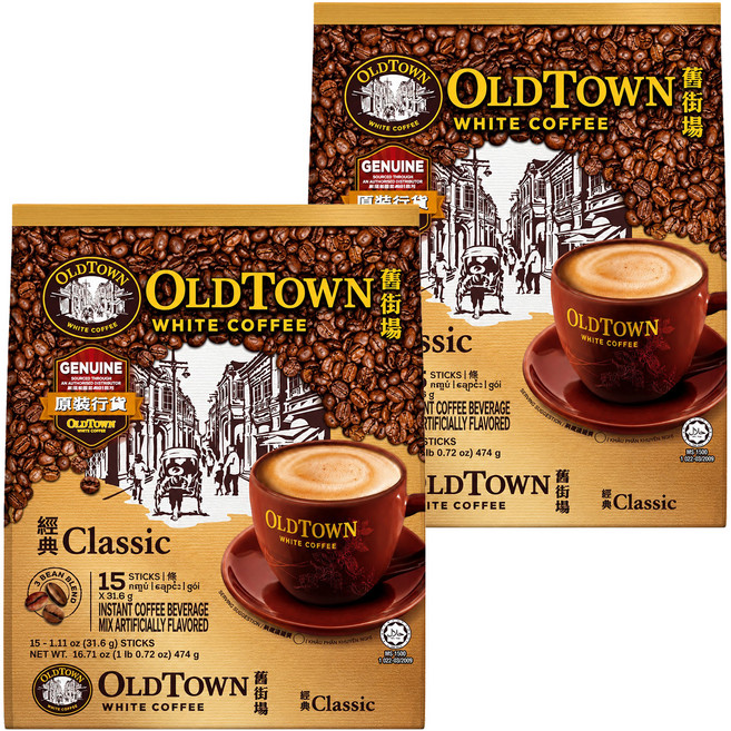 OLDTOWN WHITE COFFEE 舊街場白咖啡 經典風味咖啡沖泡包, 15條, 2袋, 35g