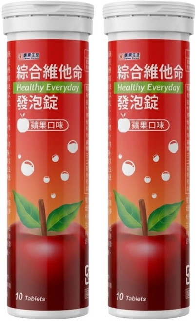 信東生技 綜合維他命發泡錠 蘋果口味, 10錠, 4.5g, 2瓶