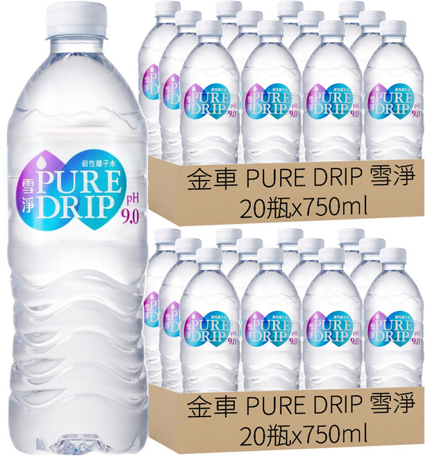 金車 PURE DRIP 雪淨 鹼性離子水, 750ml, 40瓶