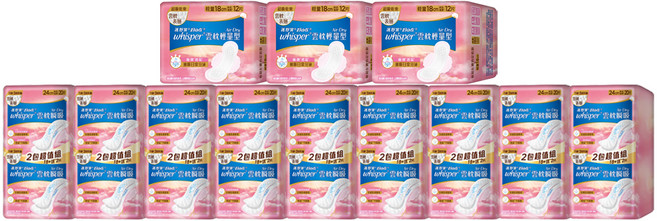 whisper 好自在 AirDry 雲枕瞬吸普通組 20片 9包 + 12片 3包, 1套, 216片, 24cm + 18cm