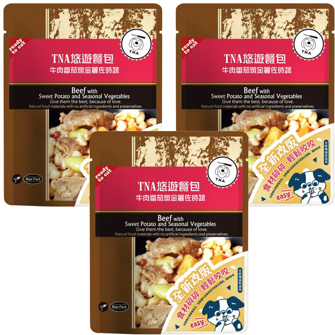 T.N.A. 悠遊 餐包, 牛肉蕃茄燉金薯佐時蔬, 150g, 3包
