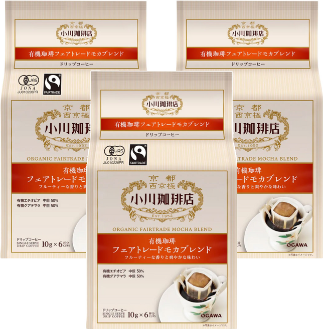 OGAWA 小川珈琲 中焙摩卡有機濾掛咖啡, 10g, 6包, 3袋