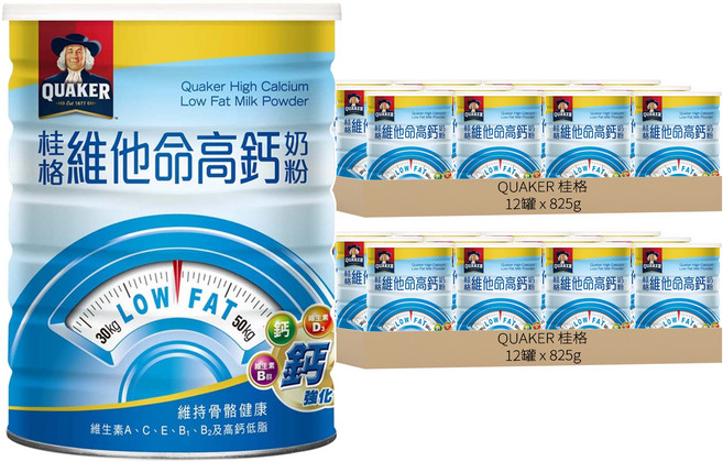 QUAKER 桂格 維他命高鈣奶粉, 825g, 24罐