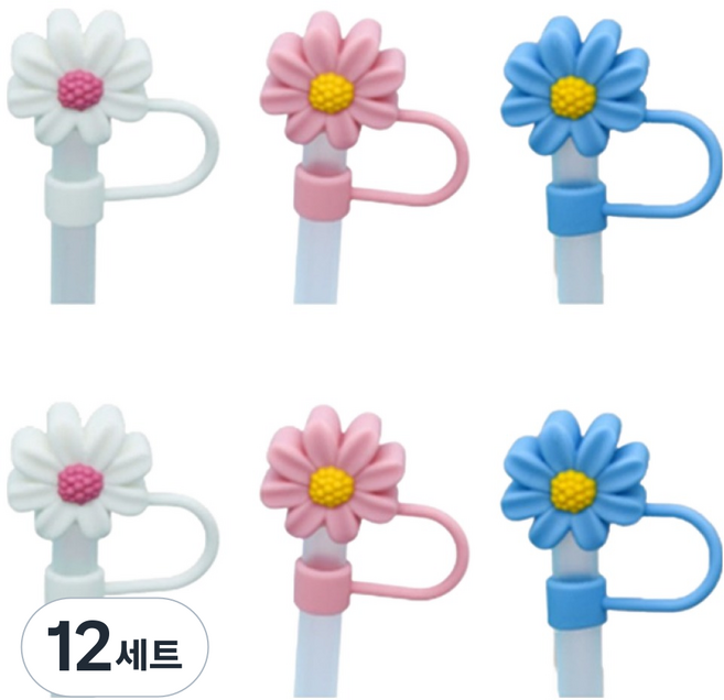 Apnalchangchang 可重複使用矽膠吸管蓋固定座3件組 花朵, 12套, 3個