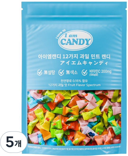 I AM CANDY 無糖12種水果薄荷維他命C糖果, 5個, 100g