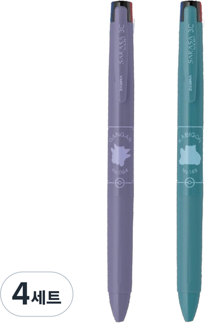 ZEBRA 斑馬牌 SARASA 夾式寶可夢3色原子筆 0.5mm 2款套組, 幻之寶可夢, 卡比獸, 4套