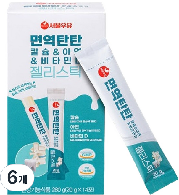Seoul Milk 首爾牛奶 Immune鈣鋅&維他命D能量果凍條 14條入, 6盒, 280g