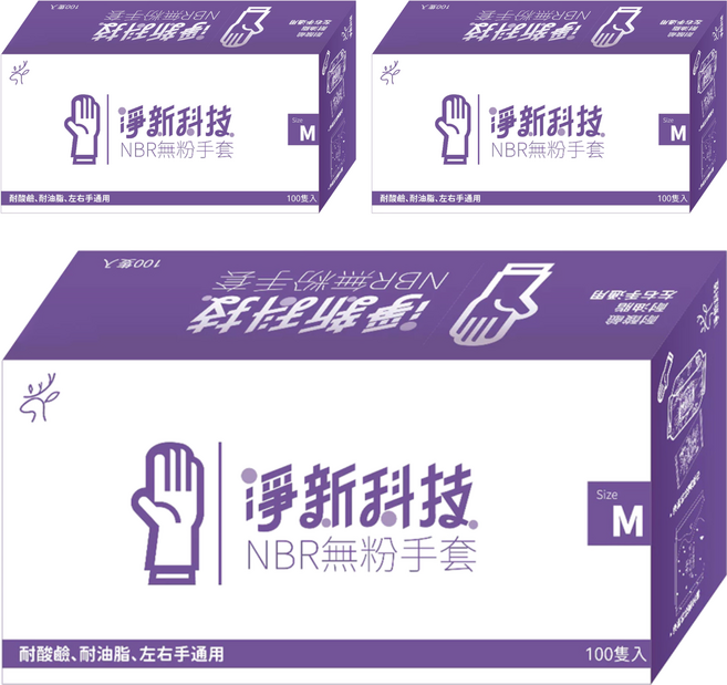 淨新科技 NBR無粉手套 100隻, 藍紫色, M, 3盒