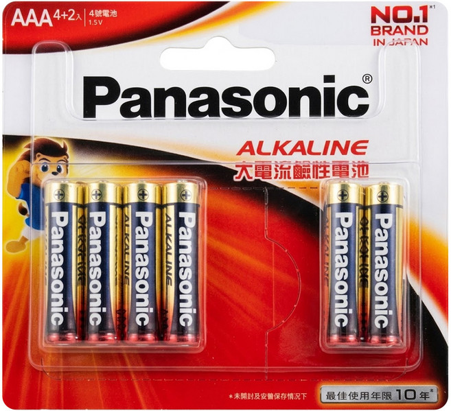 Panasonic 大電流鹼性電池 4號, 6顆, 1組