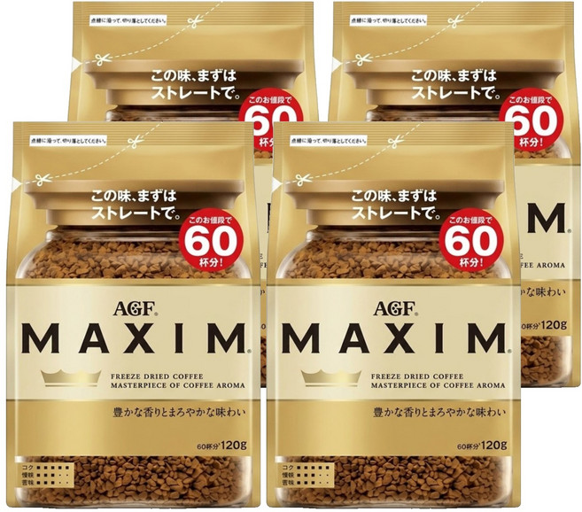 AGF MAXIM 咖啡豆, 4包, 120g, 1入