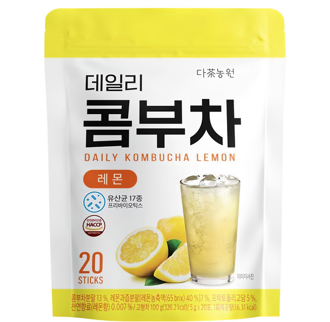 Danongwon 乳酸菌康普茶沖泡飲 檸檬, 5g, 20條, 1袋