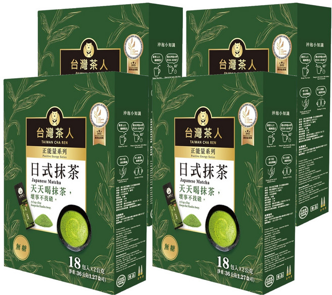 台灣茶人 正能量系列 日式頂級抹茶粉 隨身包, 2g, 18包, 4盒