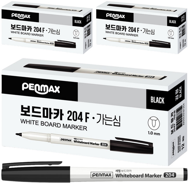 PENMAX 12角細字白板筆, 黑色, 36個