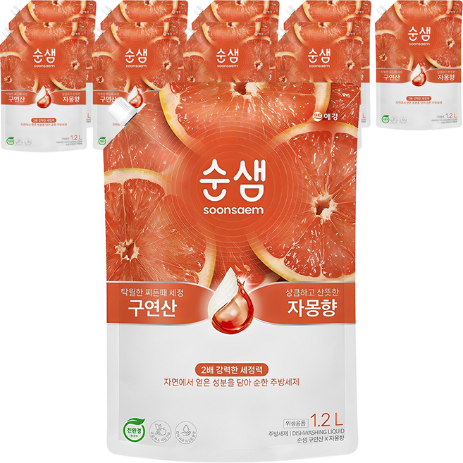 AEKYUNG 愛敬 Sunsam 檸檬酸葡萄柚香廚房洗潔劑, 葡萄柚/柳橙, 1.2L, 10個