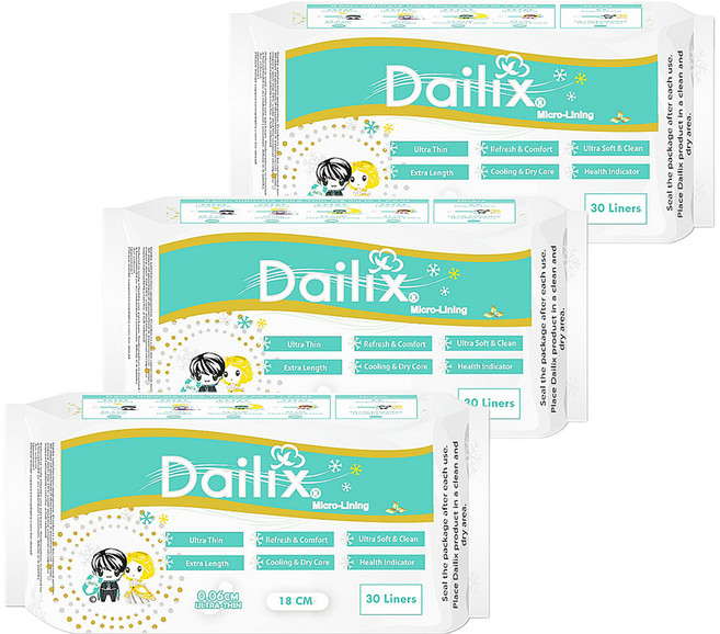 Dailix 每日健康檢查乾爽抑菌護墊 涼感, 18cm, 30片, 3包
