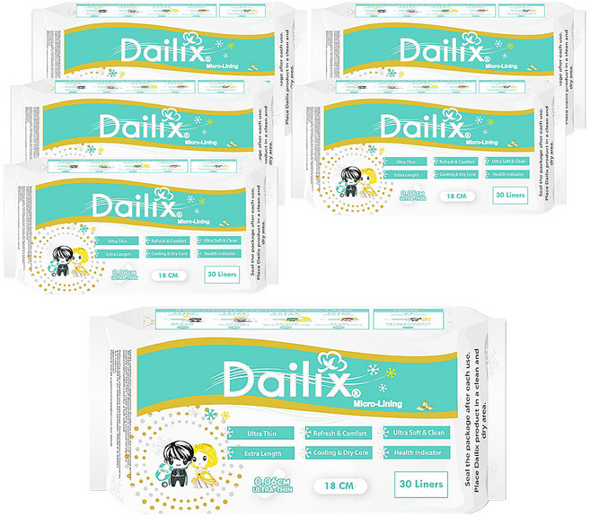Dailix 每日健康檢查乾爽抑菌護墊 涼感, 18cm, 30片, 6包