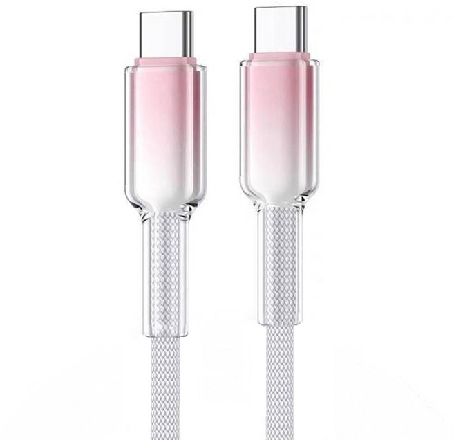 小麥購物 Type-C系列 65w Type-C-Type-C冰晶漸變快充數據線 L1366, 1個, 2m, 雪白粉