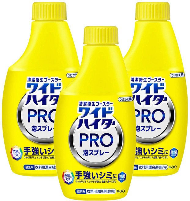 Kao 花王 Wide Haiter 強效去汙除菌衣物局部漂白噴霧補充瓶, 300ml, 3瓶