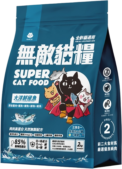 ParkCat 貓樂園 全齡貓 無穀天然高蛋白無敵貓糧, 2kg, 1袋, 大洋鮮極魚