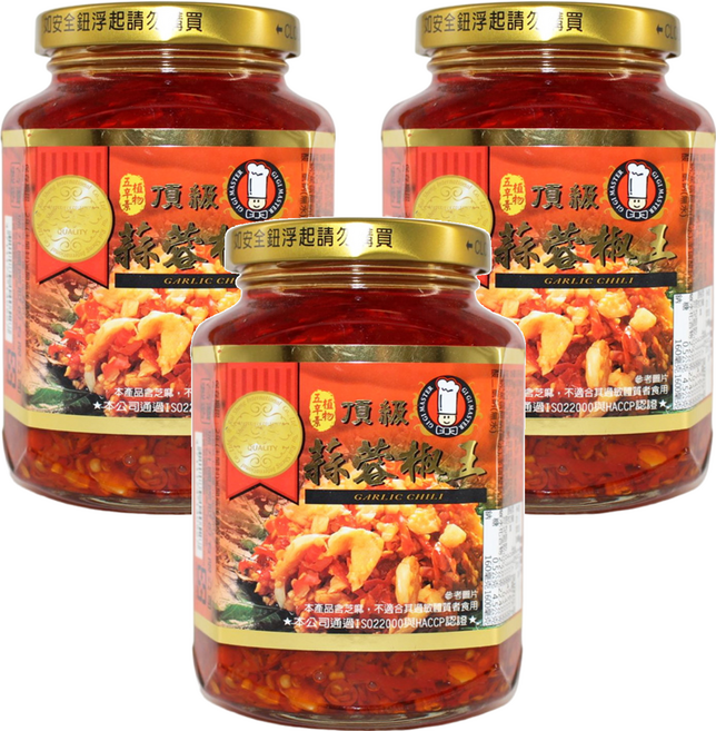 GI GI MASTER 特級廚師 頂級蒜蓉辣椒, 390g, 3罐